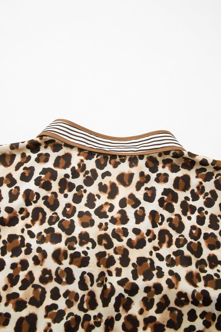 Leopard Print Striped Patchwork 3/4 Sleeve Loose Mini Dress