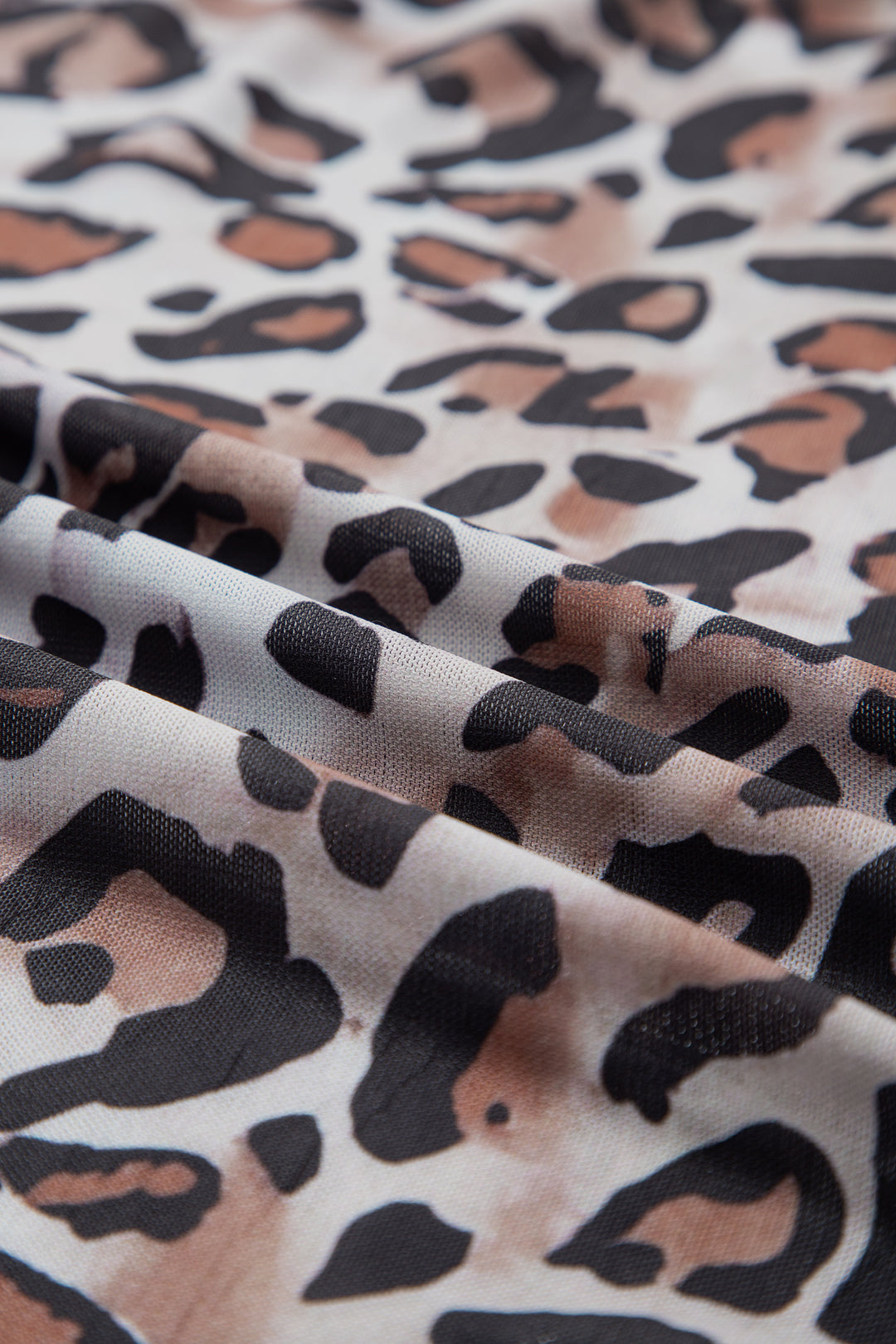 Leopard Mock Neck Mesh Long Sleeve Top