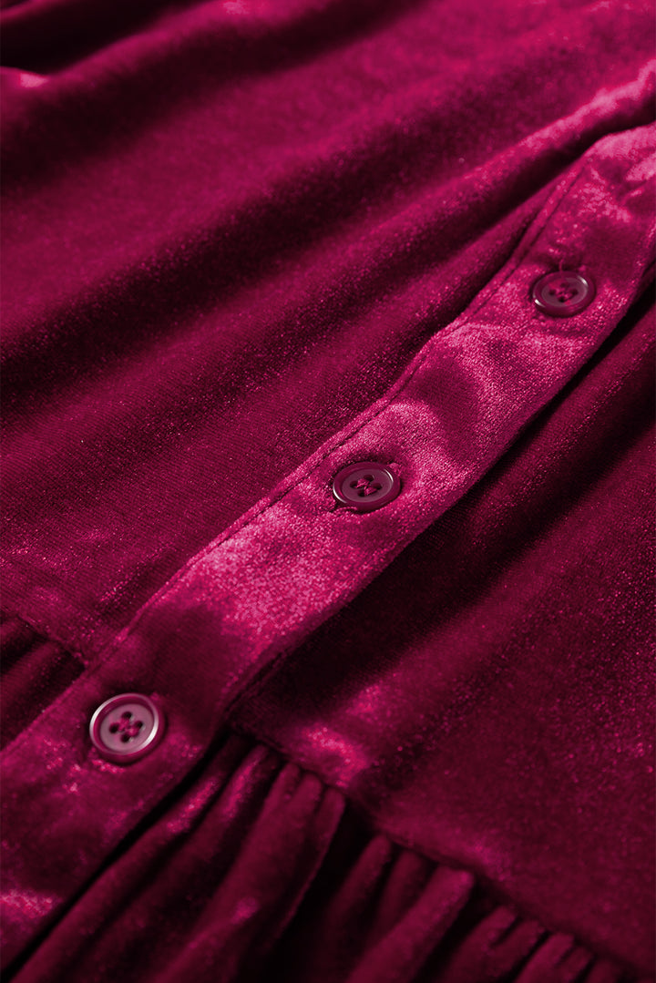 Burgundy 3/4 Sleeve Tunic Babydoll Velvet Shirt