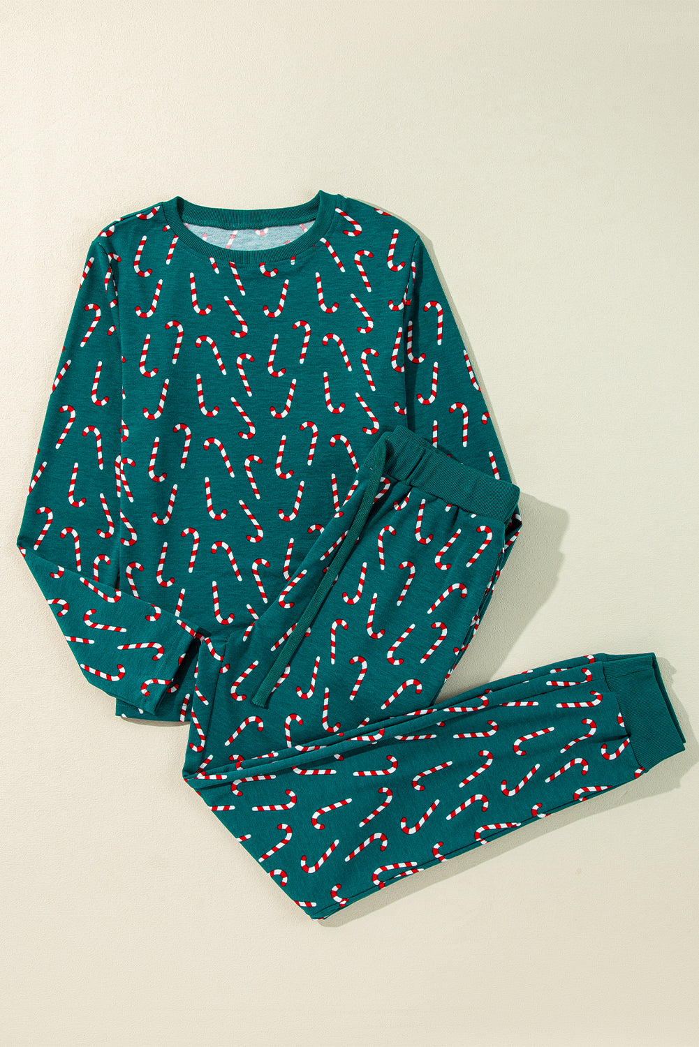 christmas candy cane printed top and pants lounge set