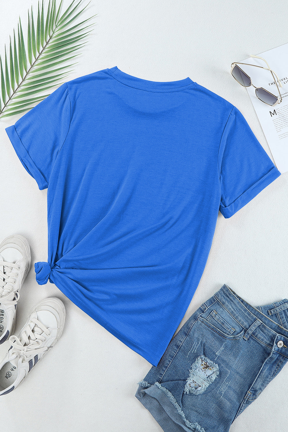 Dark Blue Casual Plain Crew Neck Tee