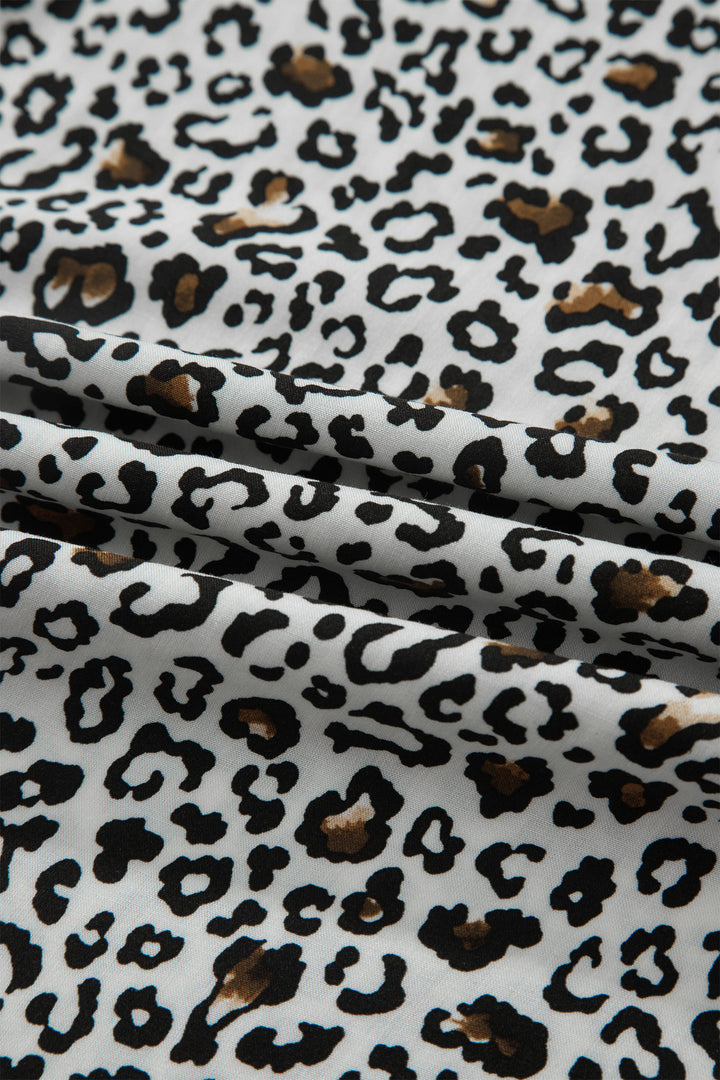 Beige Leopard Zip Front V Neck Cinched Waist Sleeveless Maxi Dress
