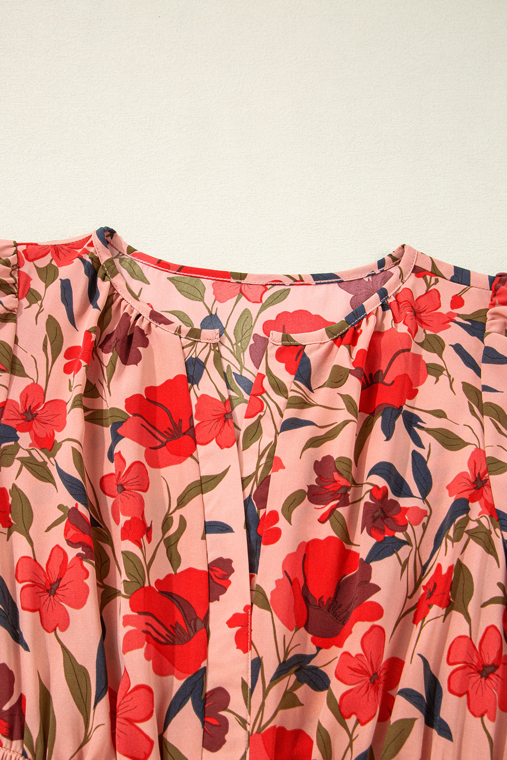 Red Floral Print Wrap V Neck Short Sleeve High Waistband Mini Dress