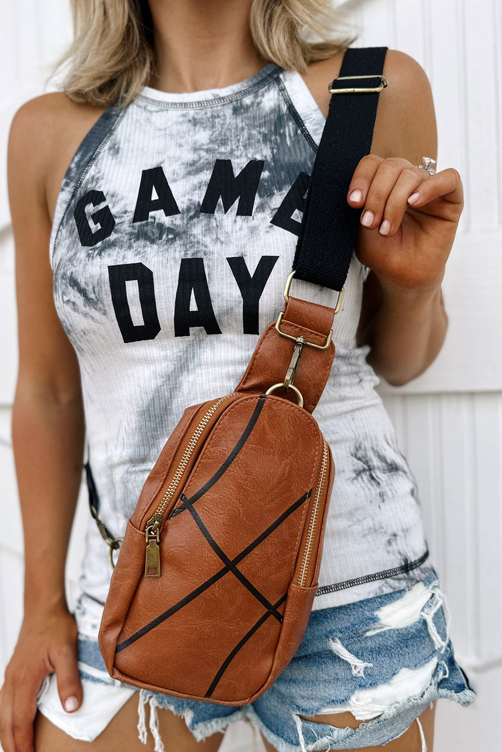 Balls Pattern PU Leather Zipped Sling Bag