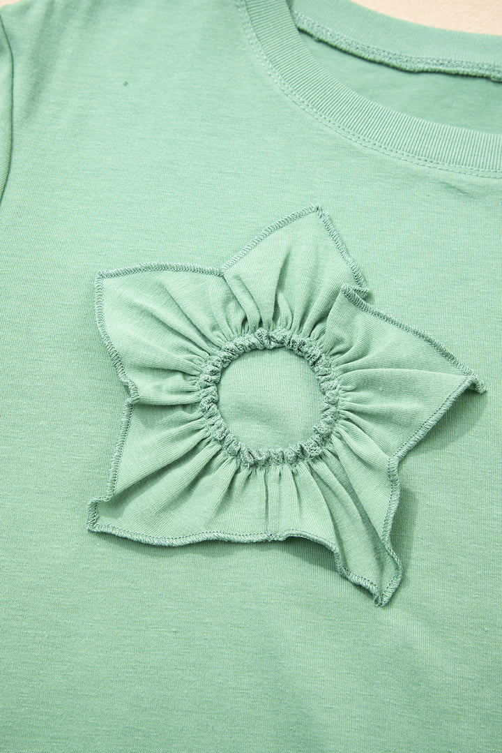Grass Green Flower Applique Mineral Wash Plus Size Top