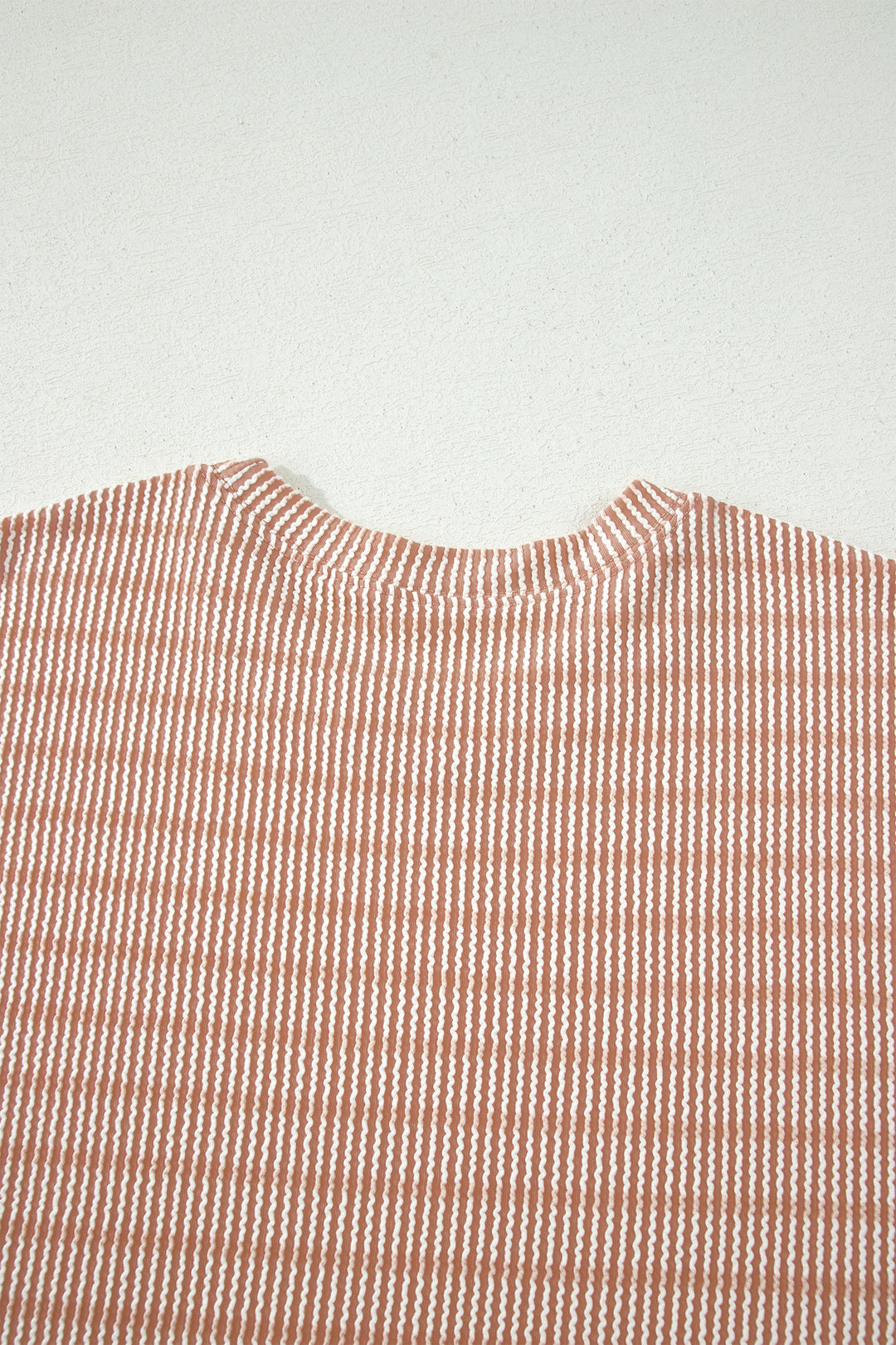 Khaki Stripe Raised Rib Loose Tee Drawstring Elastic Waist 2pcs Short Set