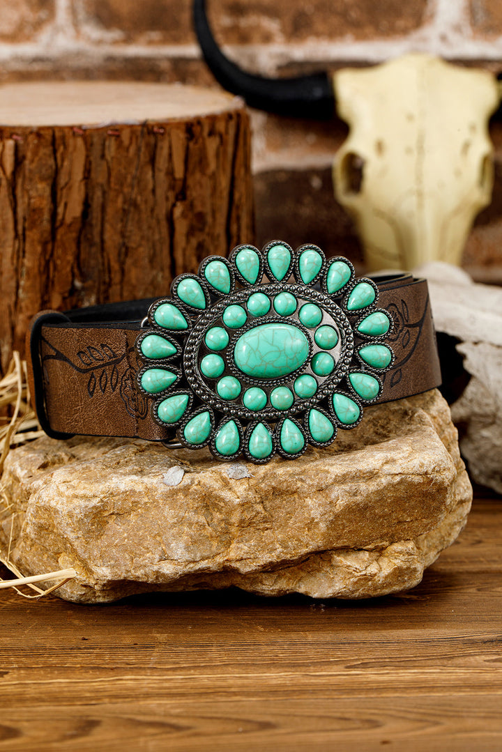 Ceinture en similicuir style western avec pierres précieuses turquoise