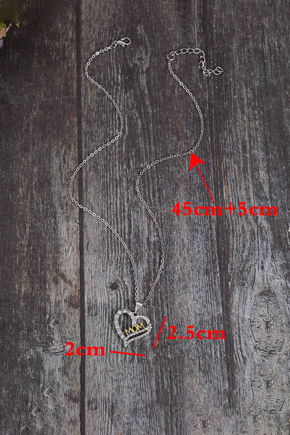 Collier en alliage en forme de cœur avec strass pour la fête des mères