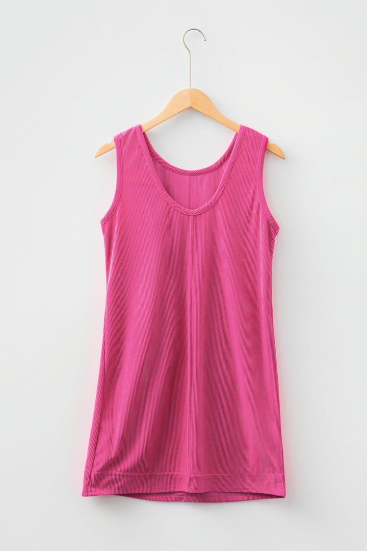 Rose Red Corduroy Sleeveless Mini Dress With Patched Pockets