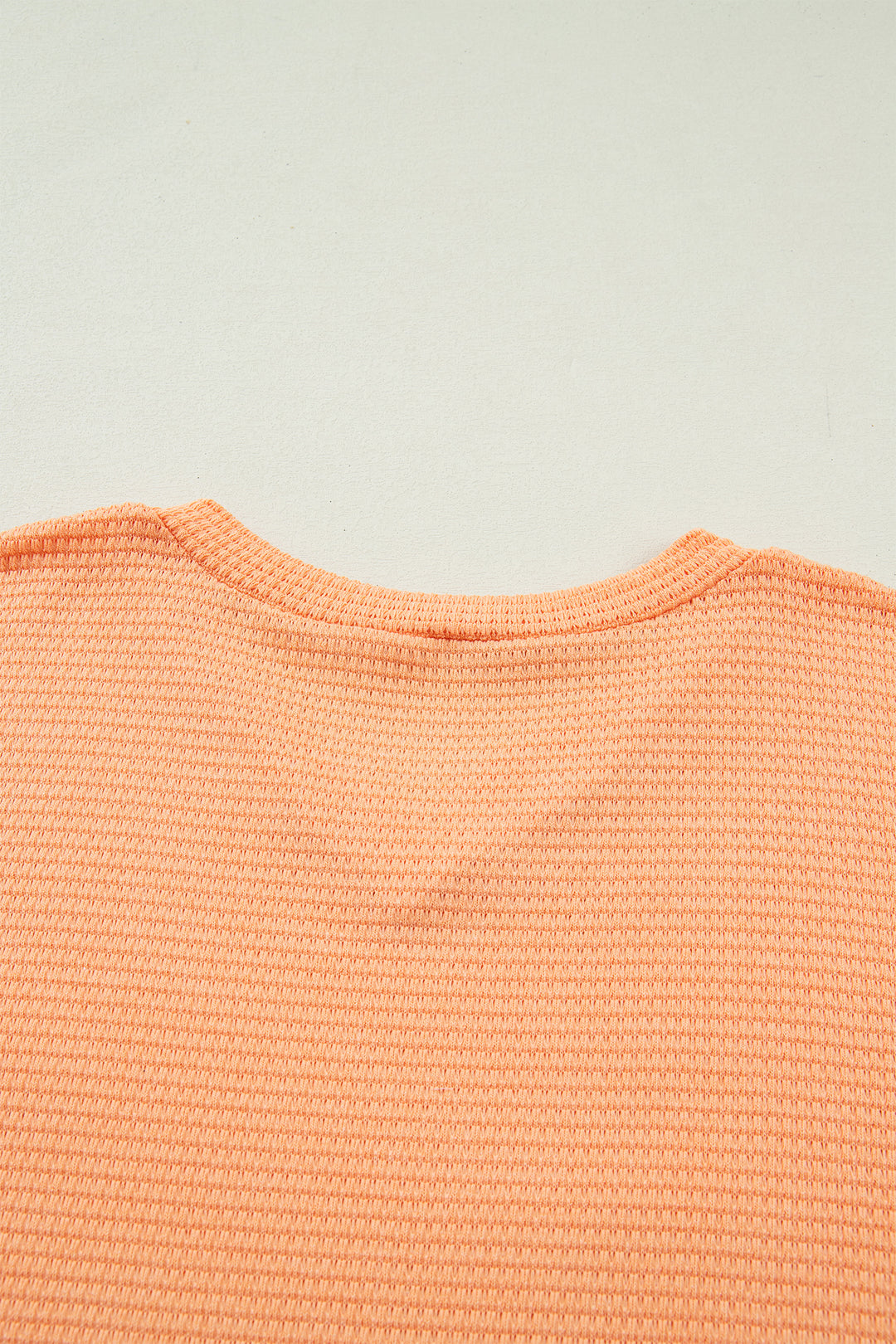 Grapefruit Orange Waffle V Neck Short Sleeve Knit Top