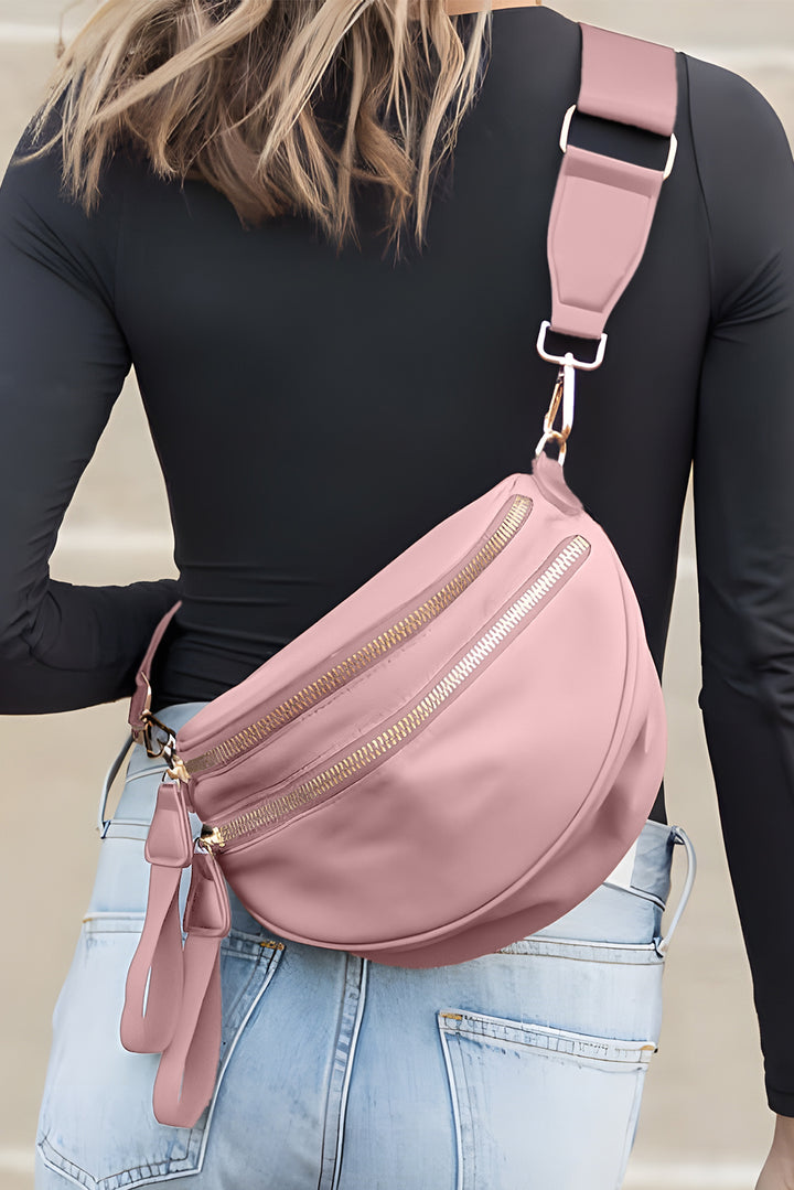 Double Zip Crescent Shape Adjustable Sling Bag