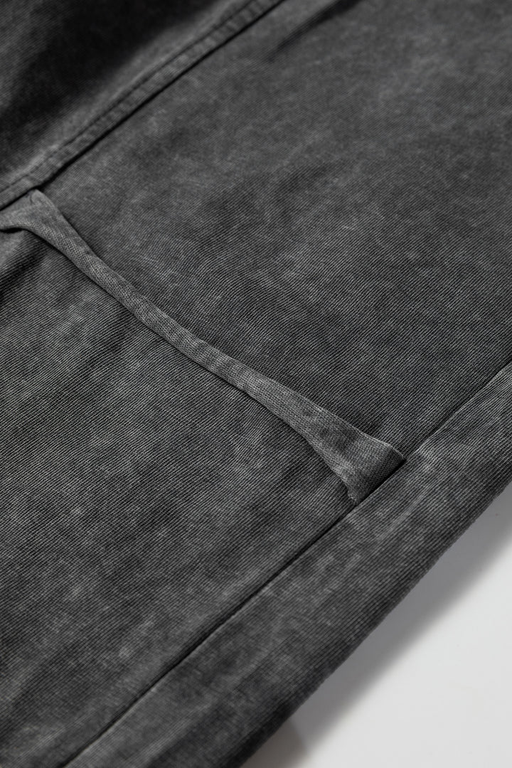 Medium Grey Mineral Wash Lace-up High Waist Raw Hem Patched Pocket Pants