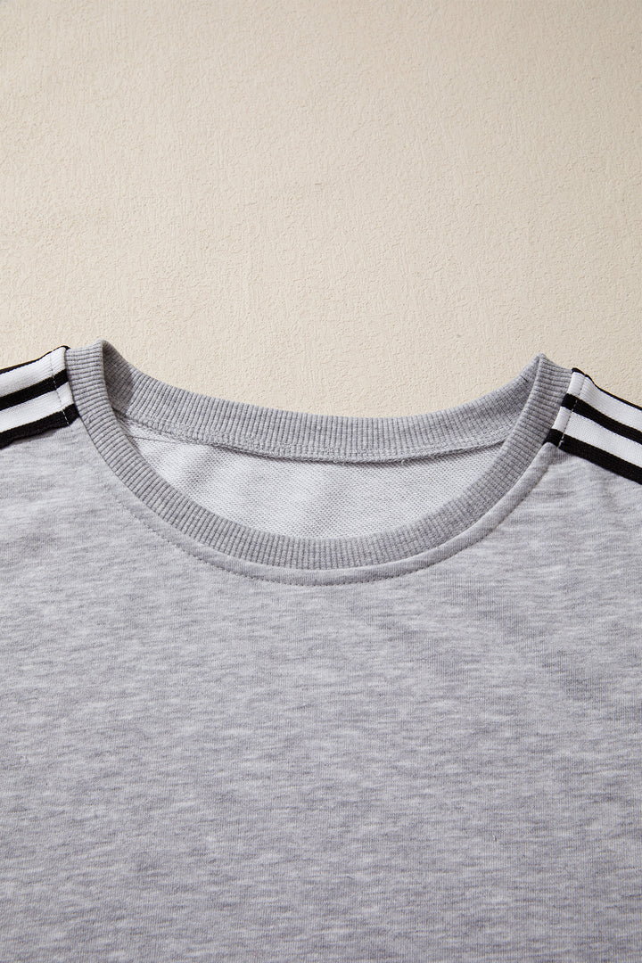 Light Grey Patchwork Detail Raw Edge Oversize Tee