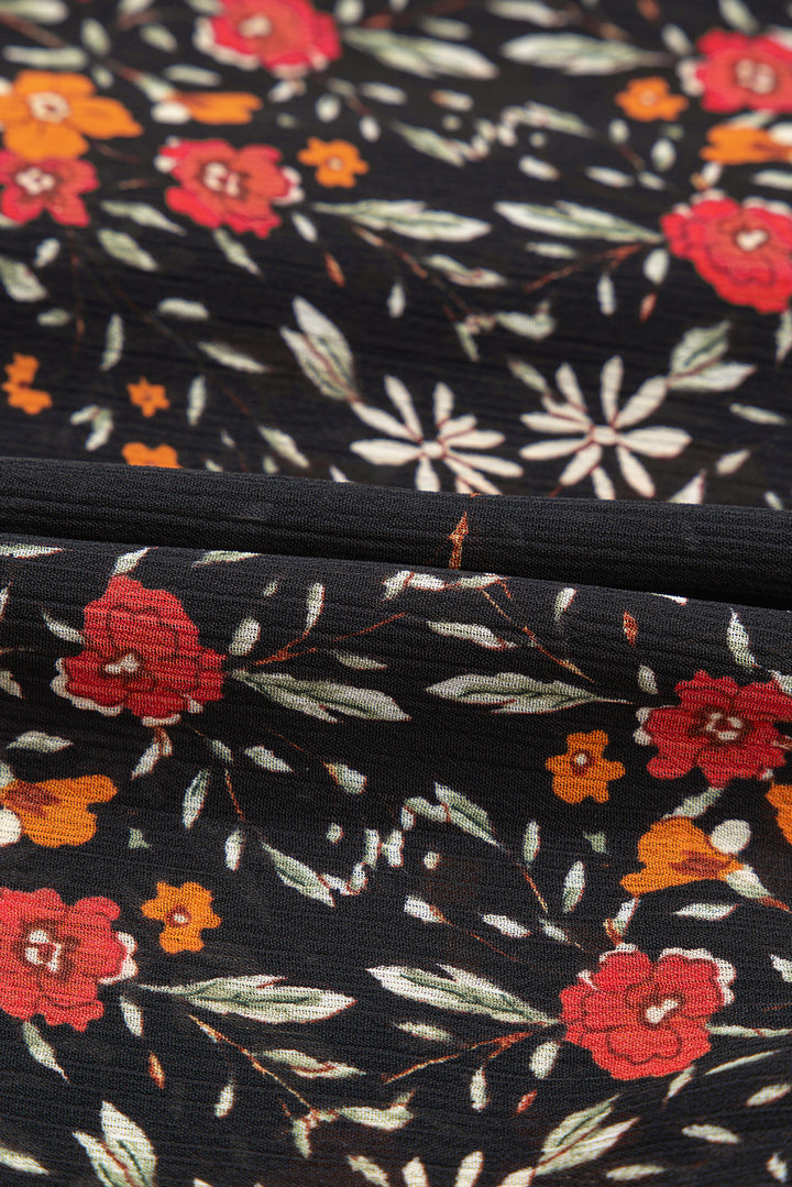 Black Strawberry Aesthetic Floral Puff Sleeve Shirt