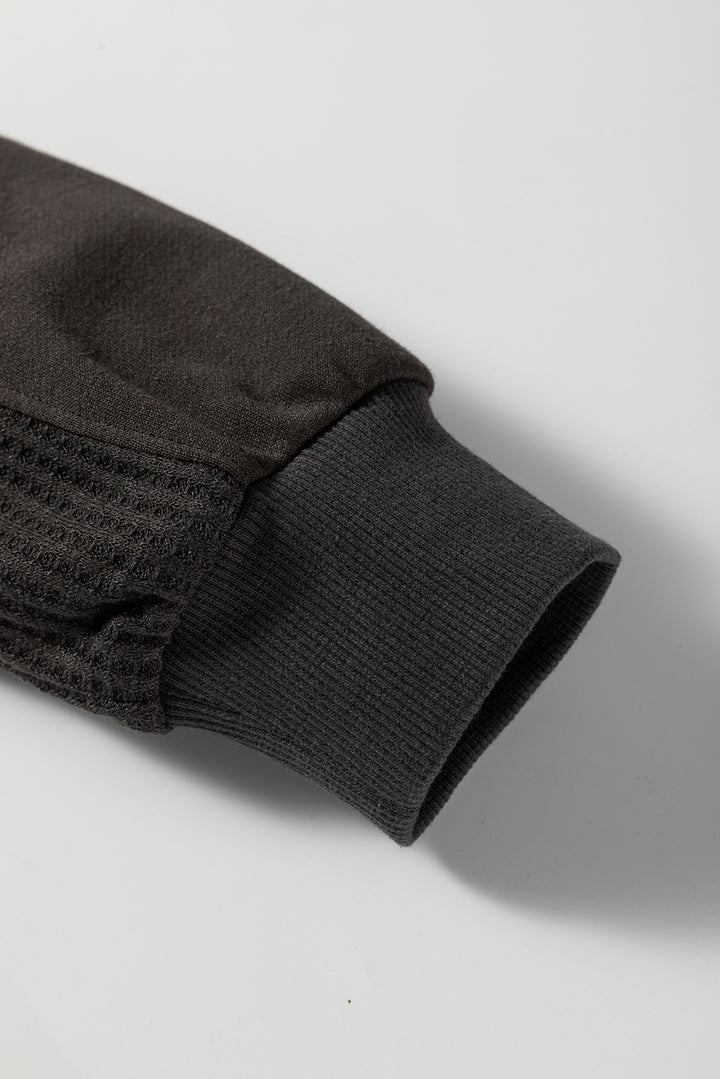 Waffle Knit Patchwork Half Zipped Casual Sweatshirt