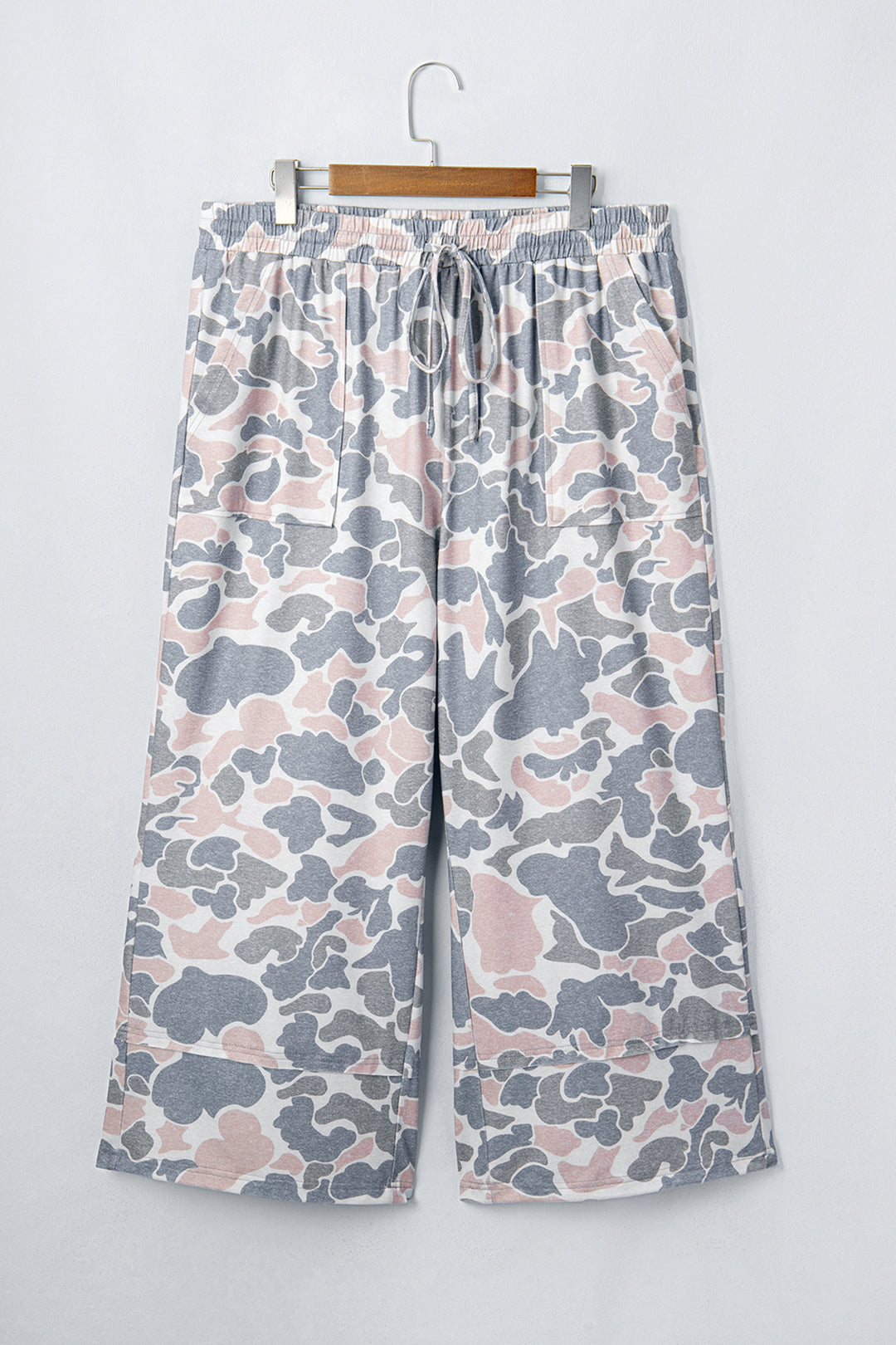 Khaki Camouflage Print Ankle-Length Plus Size Pants