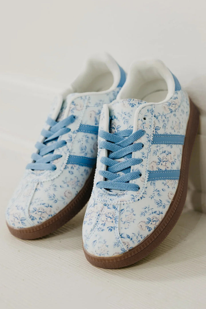 Floral Print Lace-up PU Leather Flat Shoes