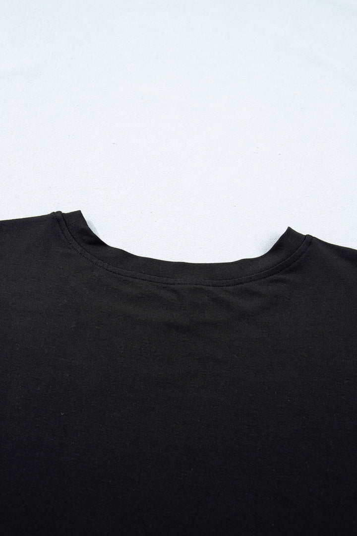 Black Solid Color Oversize Tee Tie Wrap Mini Skort 2pcs Set