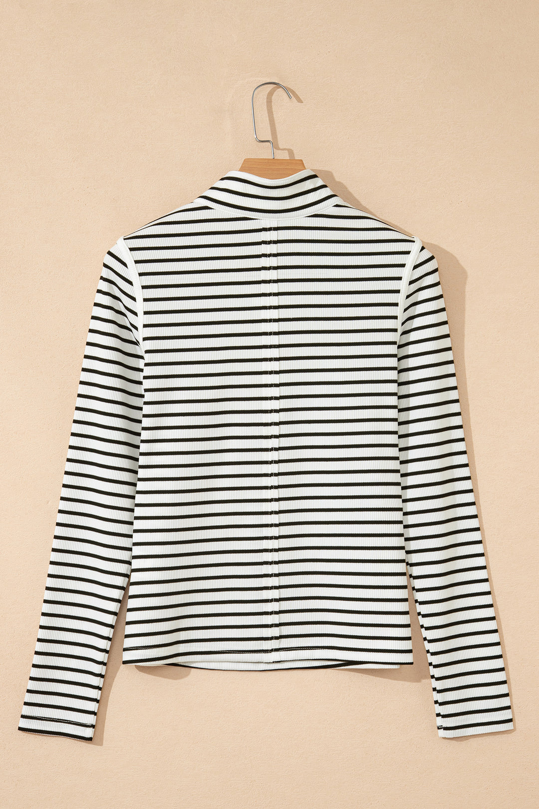 Ribbed Knit Half Button Long Sleeve Slim Top