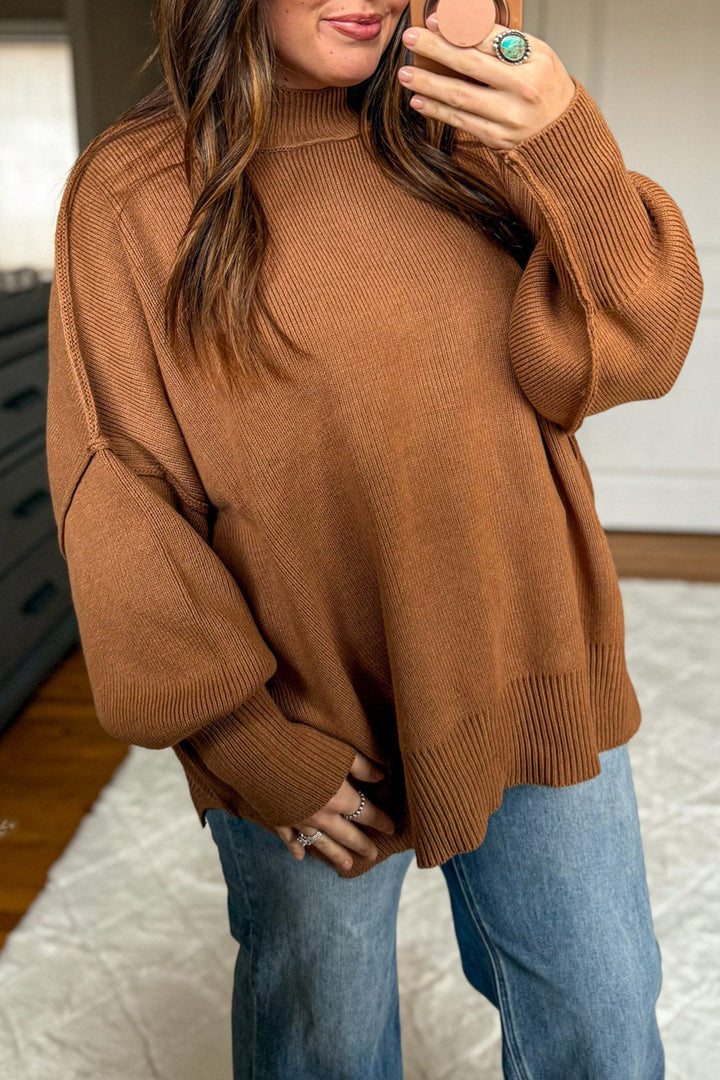 Chestnut Oversized Ribbed Knit Tunic Plus Size Sweater