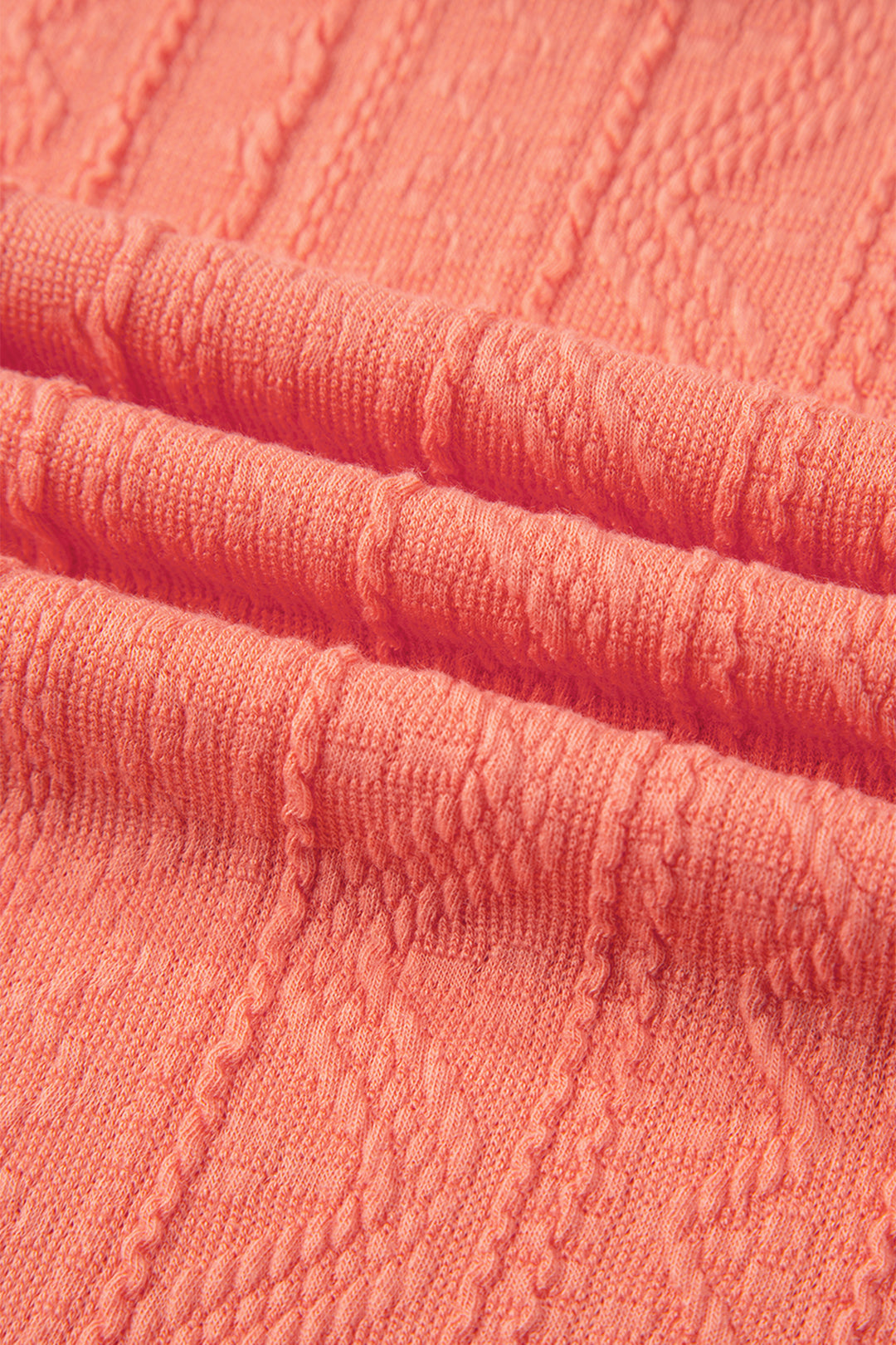 Grapefruit Orange Crochet Floral Accent V Neck Textured Pants Set