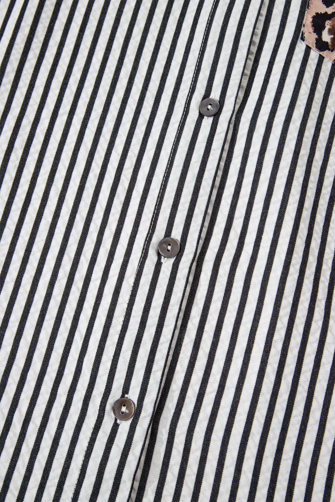 Black Striped Leopard Print Patchwork Button Up Womens Shirt