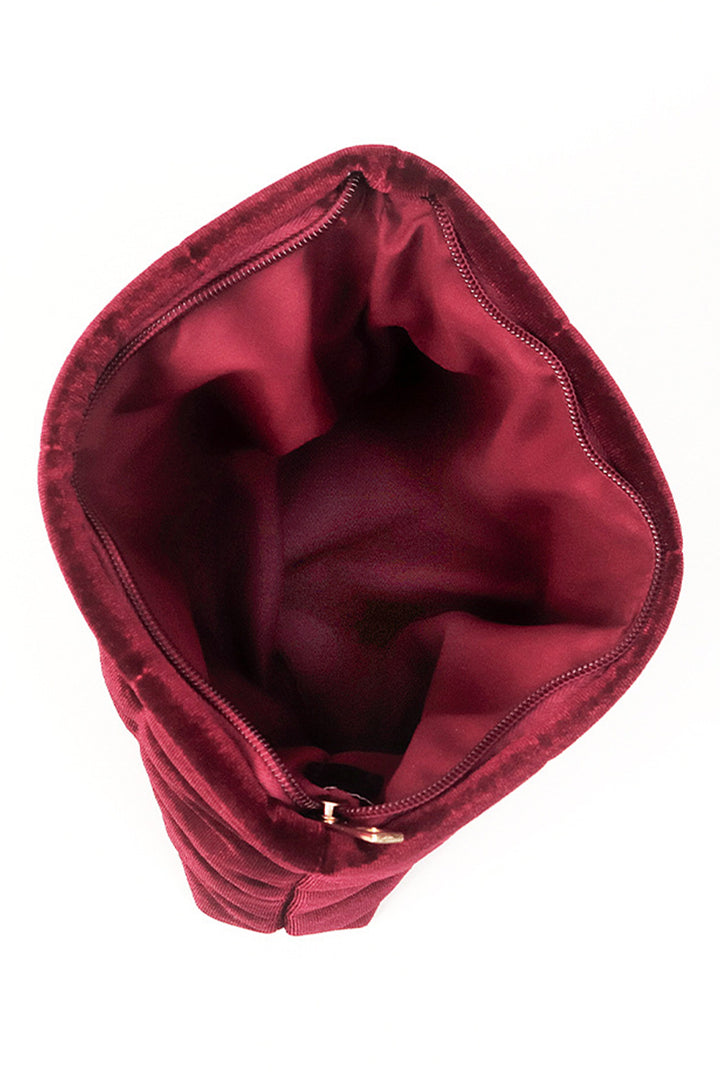 Pochette de rangement pour cosmétiques en velours matelassé avec fermeture éclair