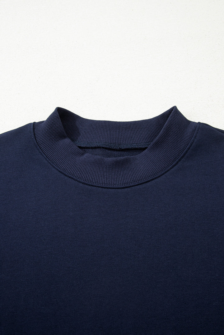 Navy Blue Tiered Ruffle Ribbed Crew Neck Pullover Plus Size Top