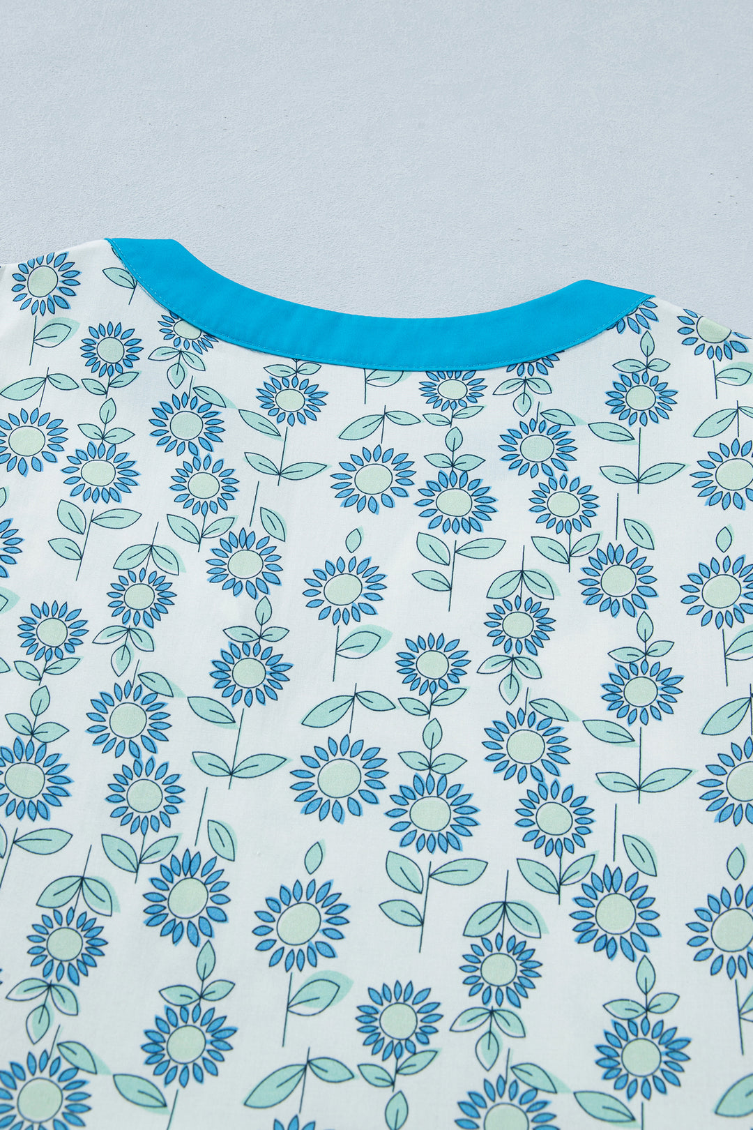 Sky Blue Floral Print Contrast Trim Flutter Sleeve Mini Dress