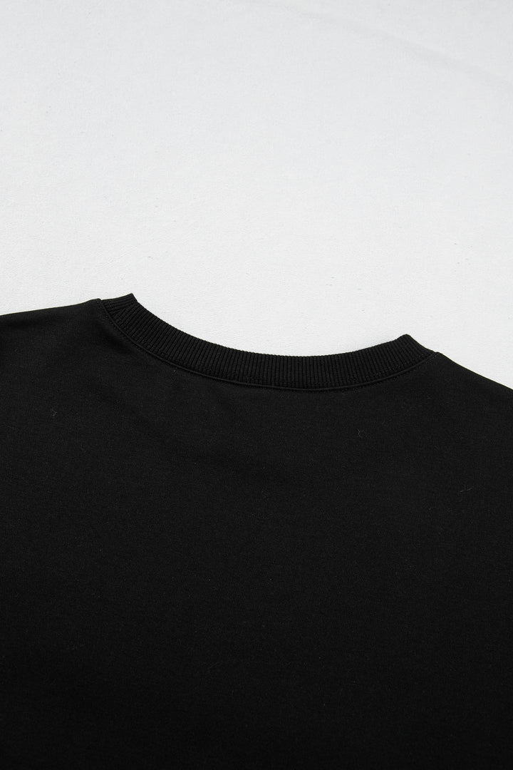 Color black Embroidered Spooky Season Graphic Long Sleeve Round Neck Pullover Sweatshirt