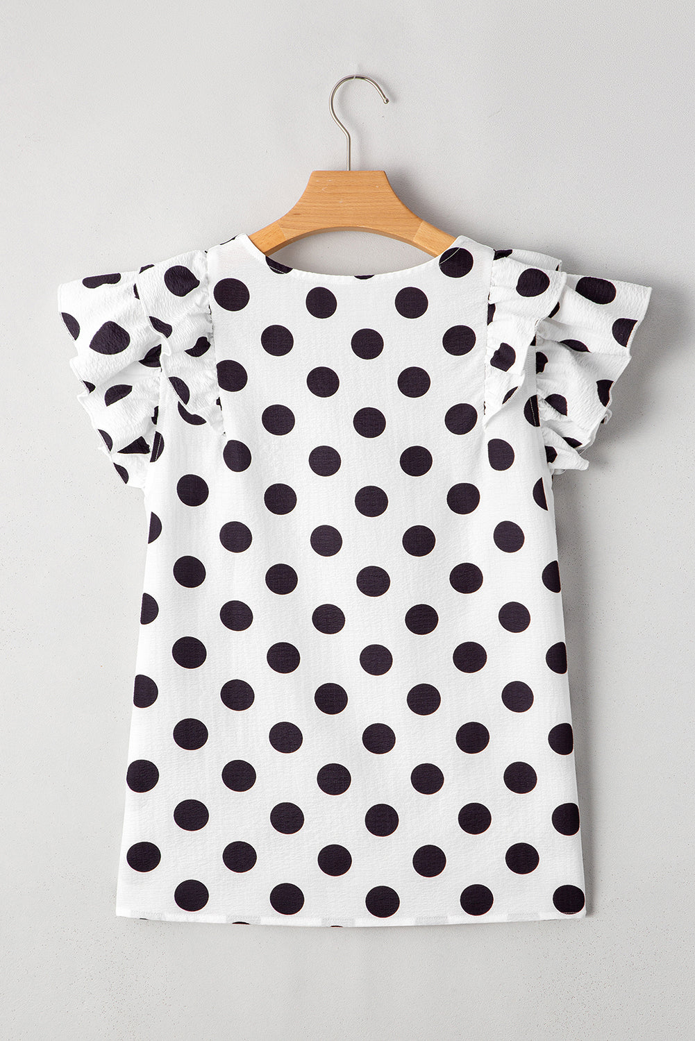 Polka Dot Print Ruffled Sleeve V Neck Blouse
