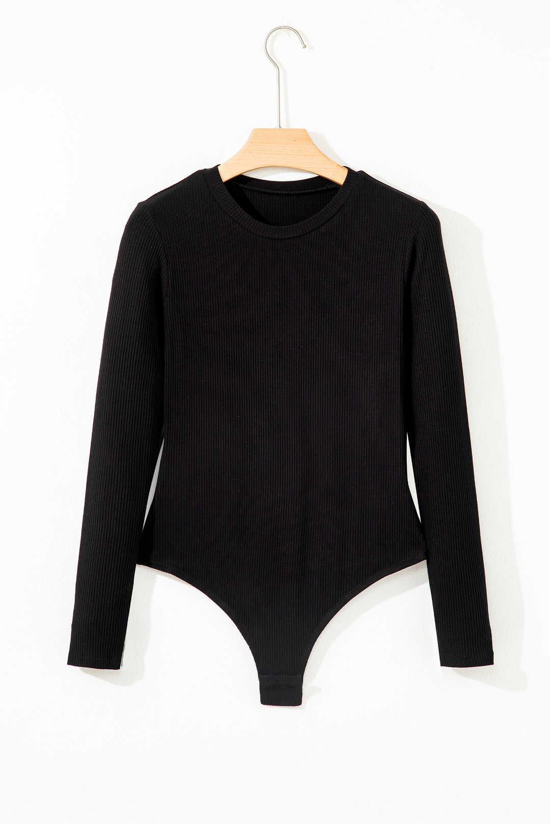 Dearlovers Black Ribbed Long Sleeve Crew Neck Solid Color Bodysuit