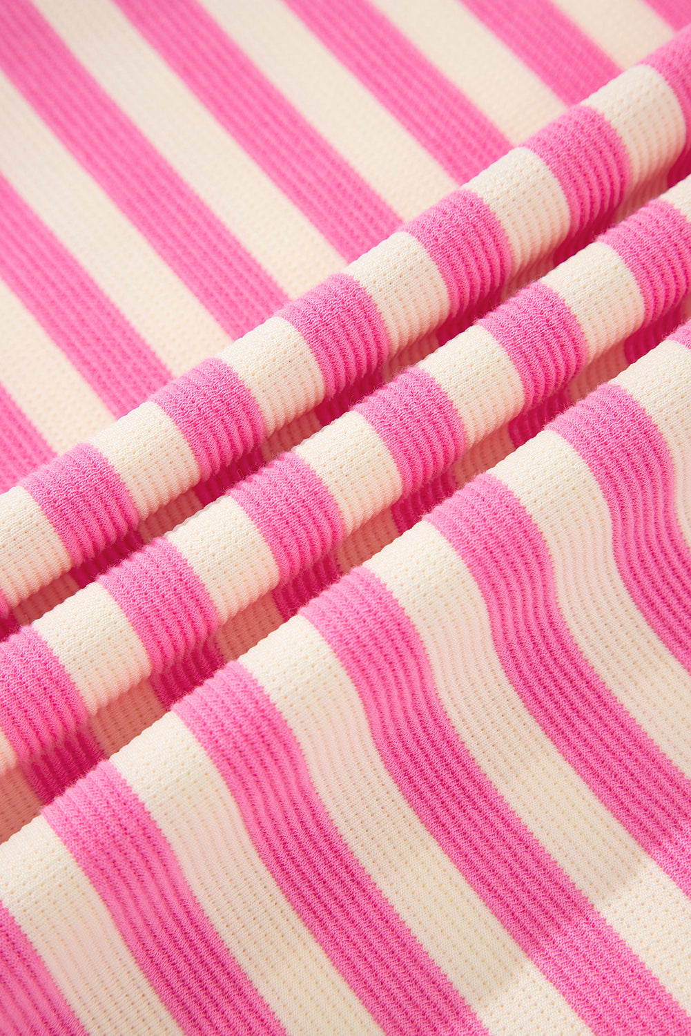 Pink Stripe Print Contrast Collar Split Neck Flutter Sleeve Short Dress