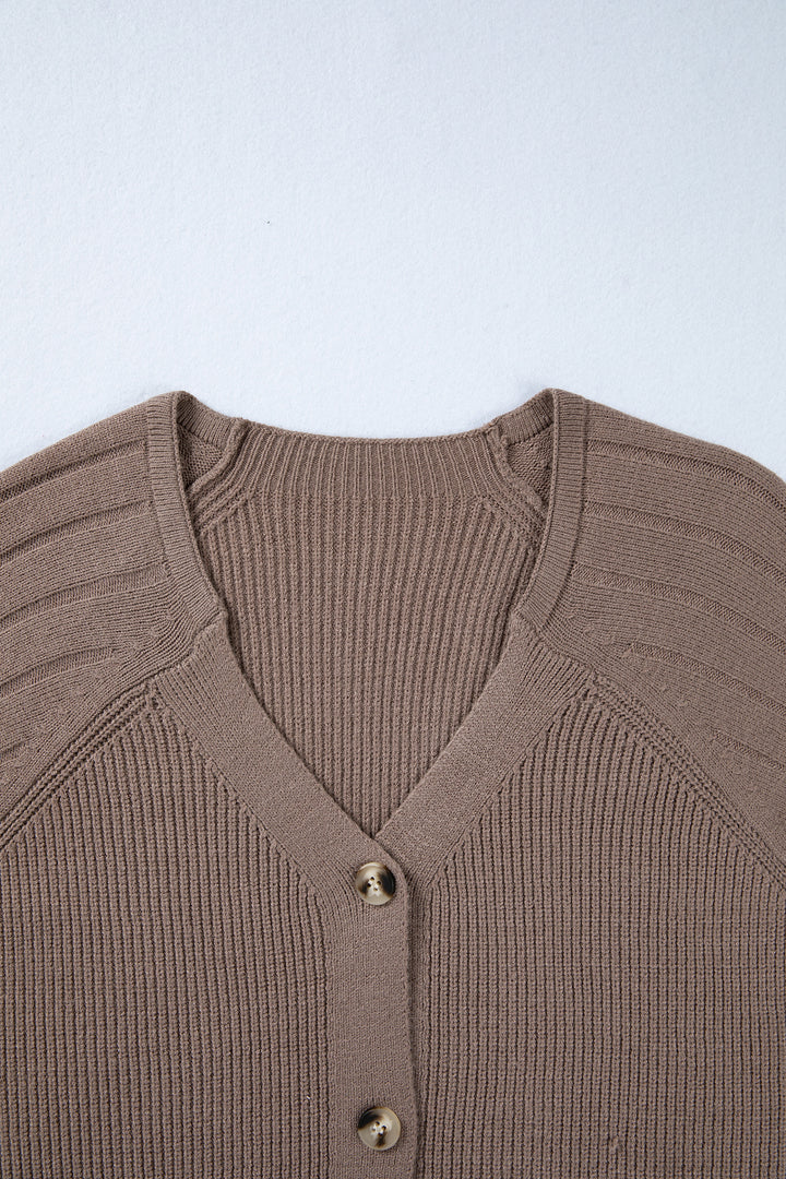 Mixed Texture Knit Button V Neck Sweater Cardigan