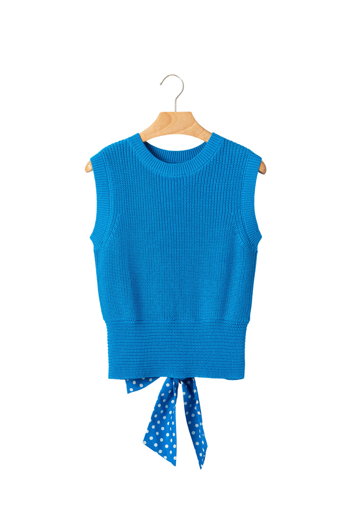 Myosotis Slim Knit Polka Dot Knot Back Cropped Sweater Tank