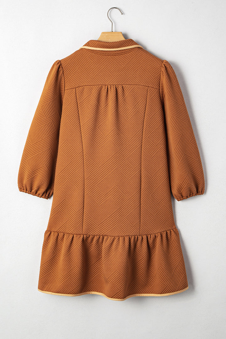 Quarter Zip Collar Bracelet Sleeve Textured Mini Dress