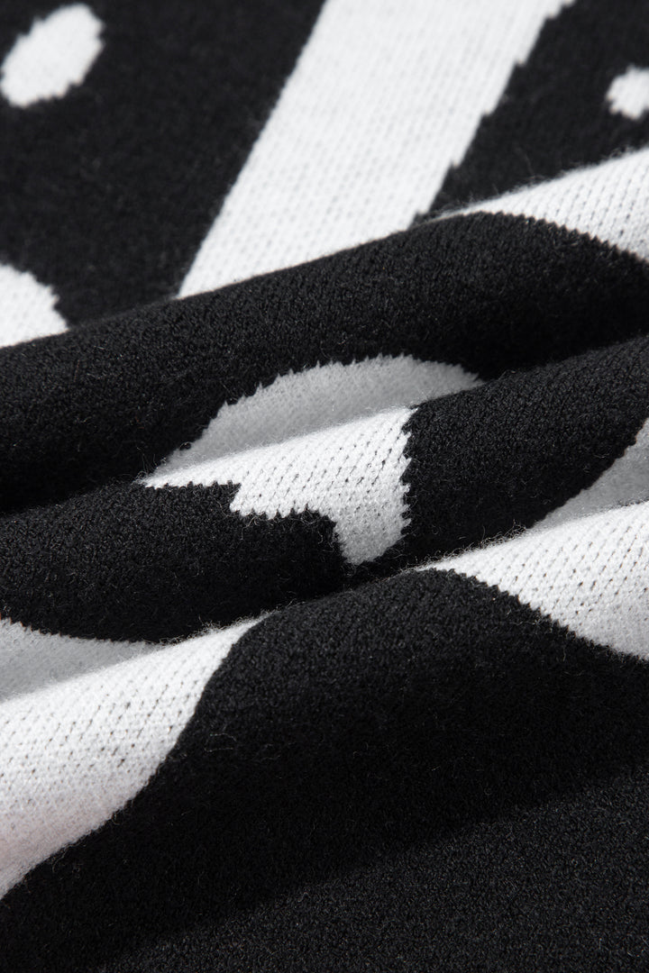 White Geometric Ghost Color Block Trim Short Sleeve Knit Sweater