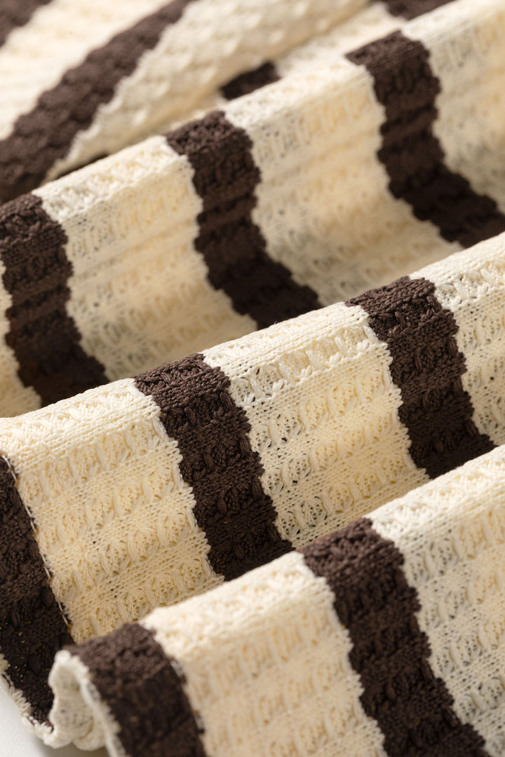 Brown Stripe Patchwork Ribbed Cuff Casual Pullover Sweatshirt