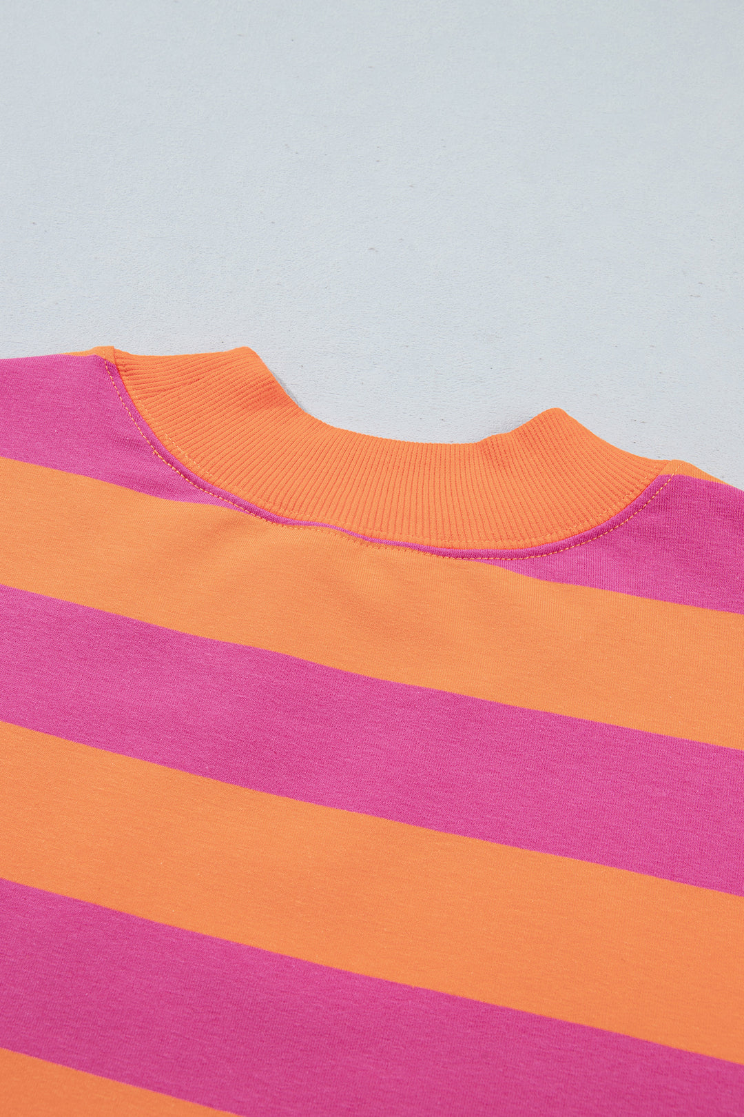 Orange Stripe Colorblock Mock Neck Relaxed Sweatshirt