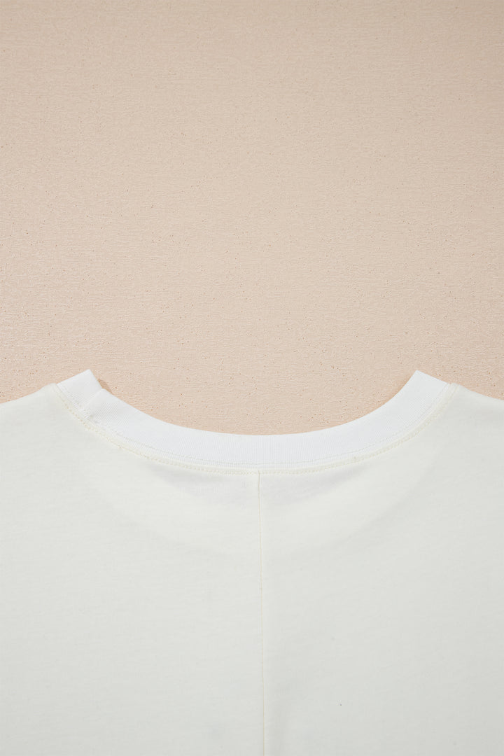 Cute Beige Star Print Stud Detail Cotton Jersey Top