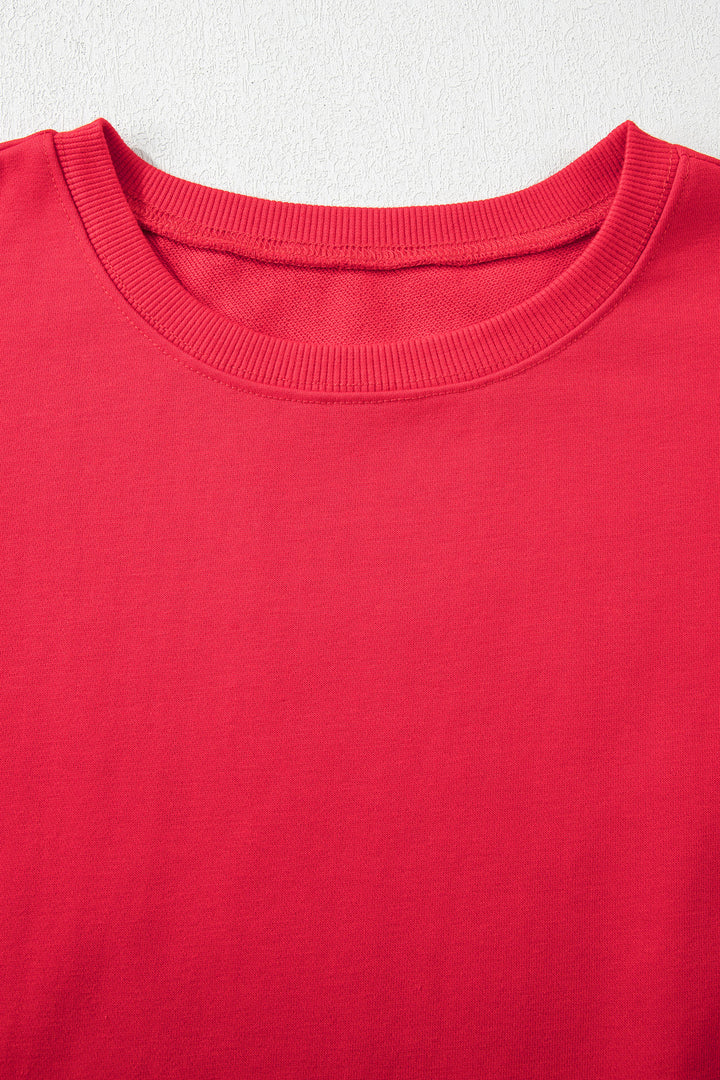 Racing Red Striped Patchwork Sleeve Colorblock Sweatshirt