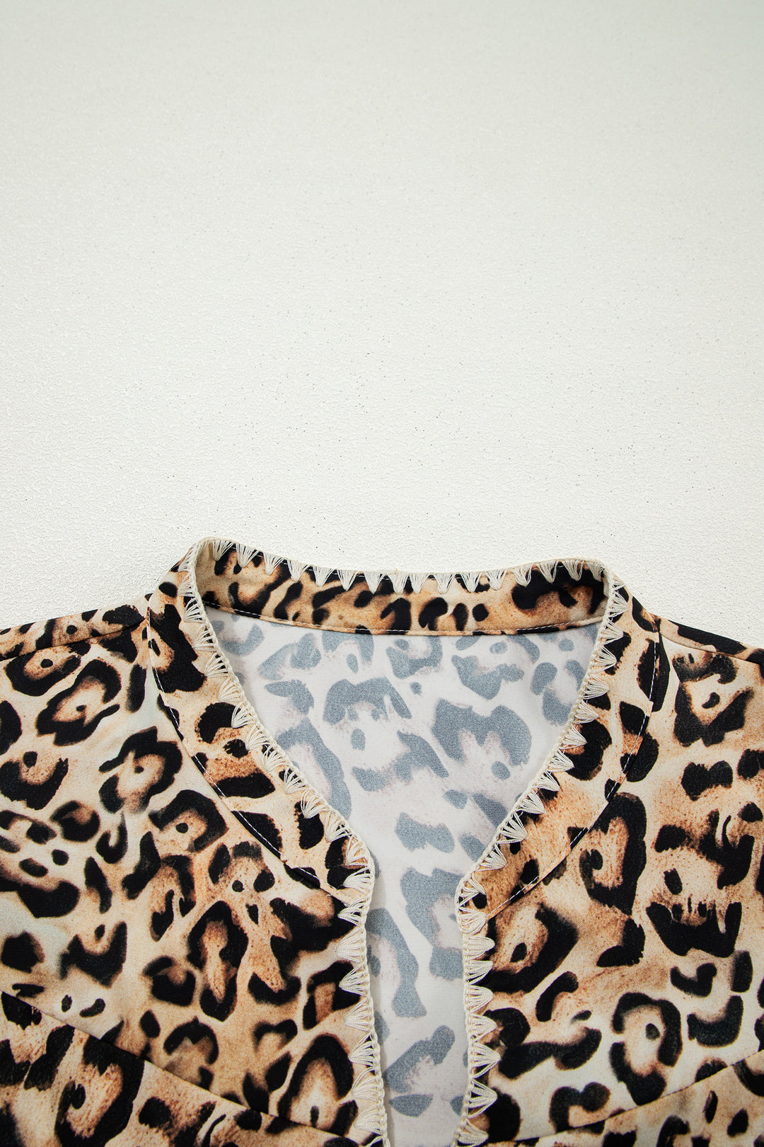 Khaki Plus Size Leopard Print Stitch Detail Ruffled Short Sleeve Blouse