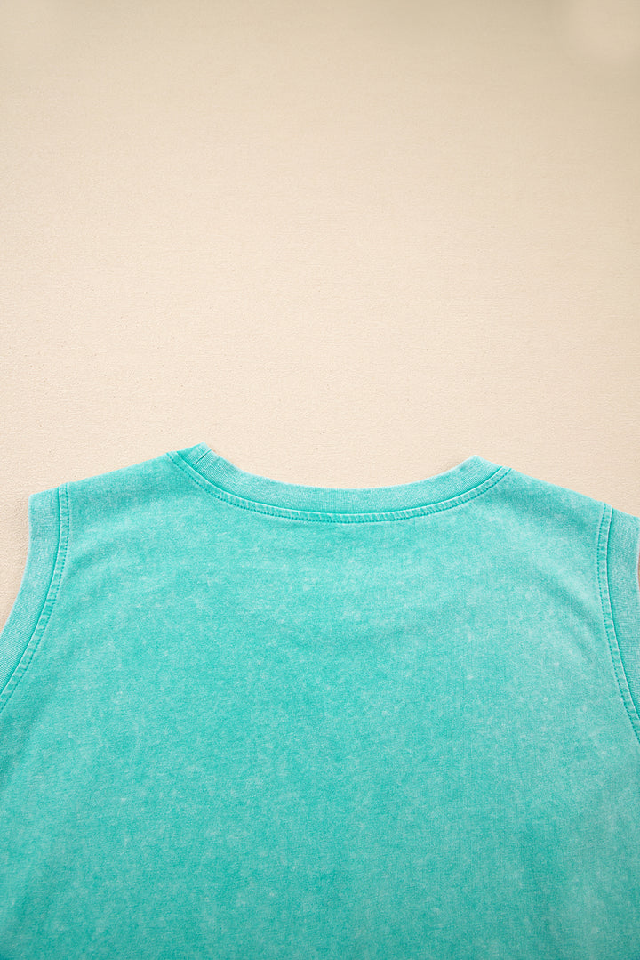 Mint Green Washed Sleeveless Top Split Skort Cotton 2pcs Outfit