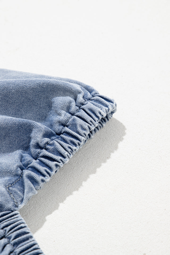 Robe babydoll en jean à manches bouffantes et col carré