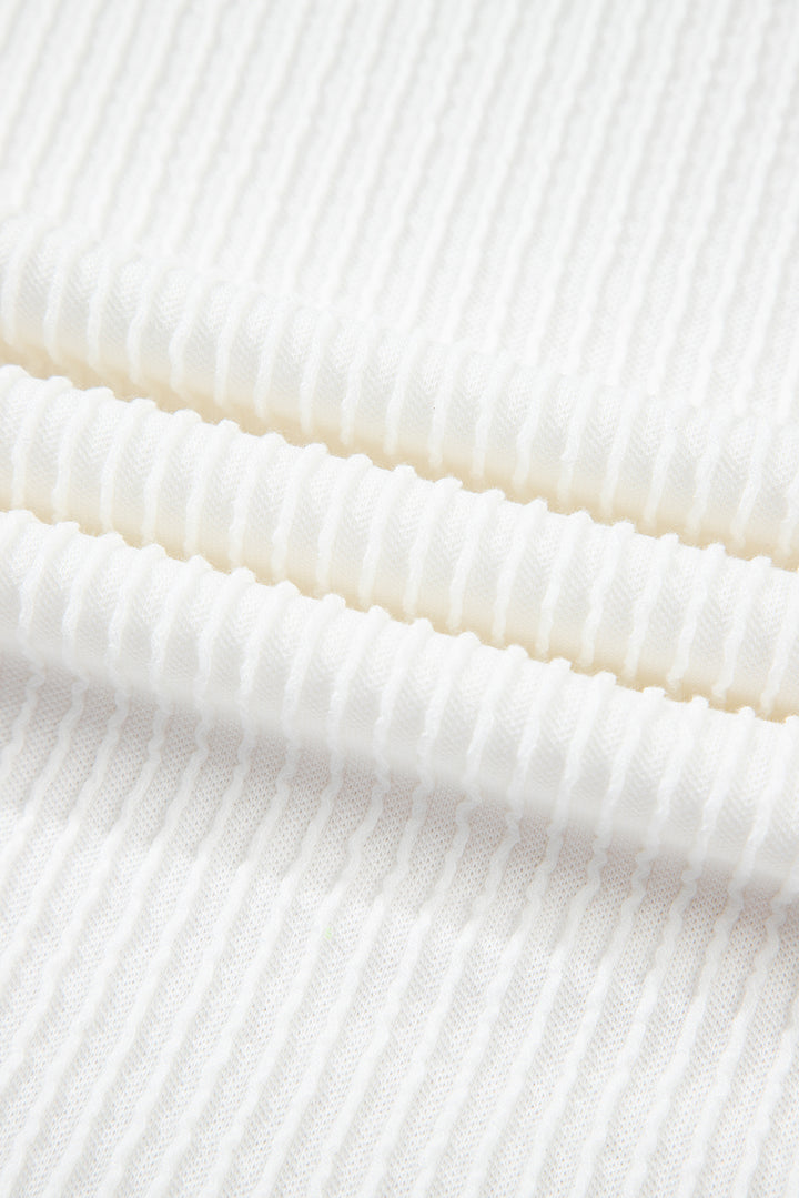 White Color Block Corded Knit Crew Neck Tee