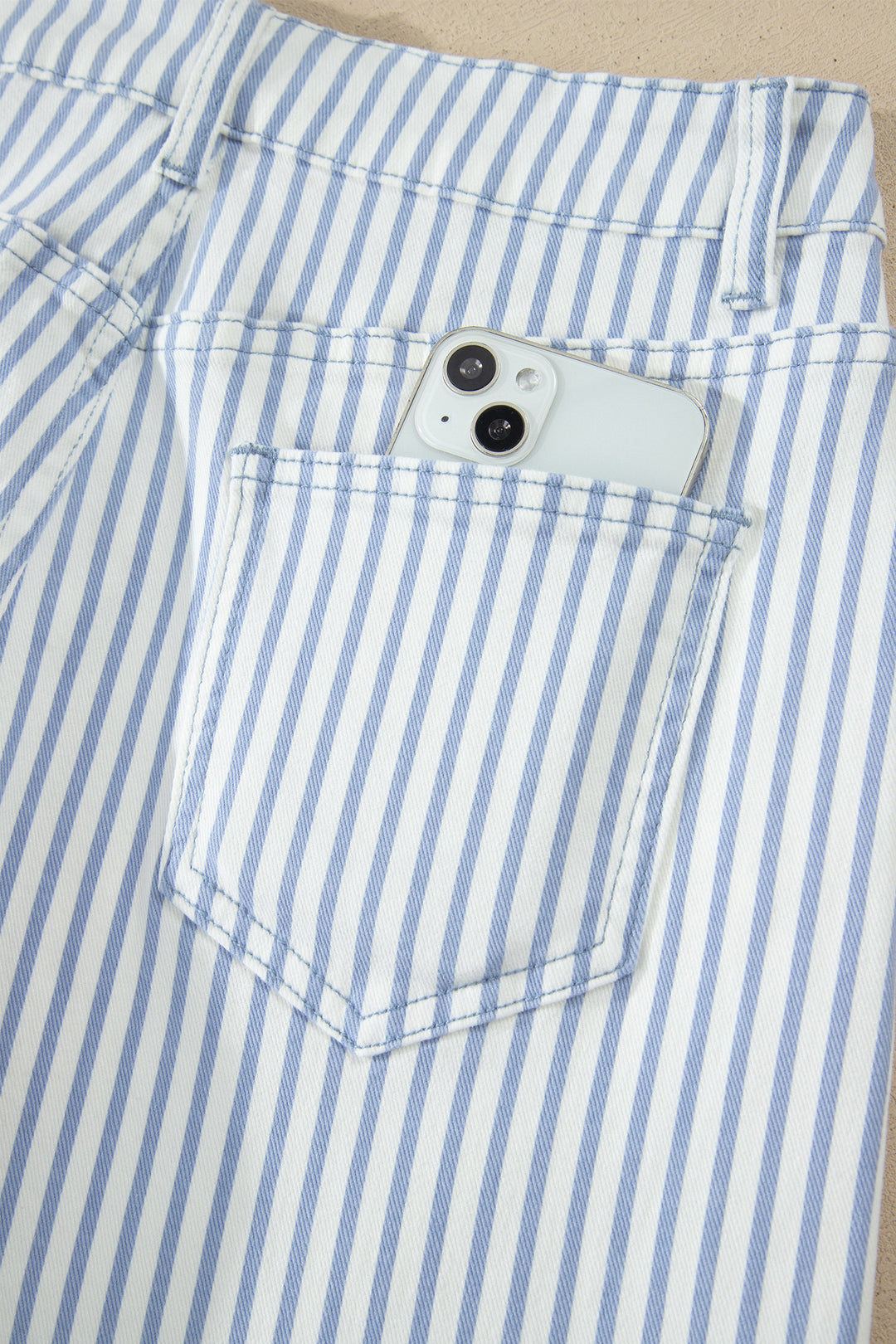 Sky Blue Stripe Casual Barrel Jeans