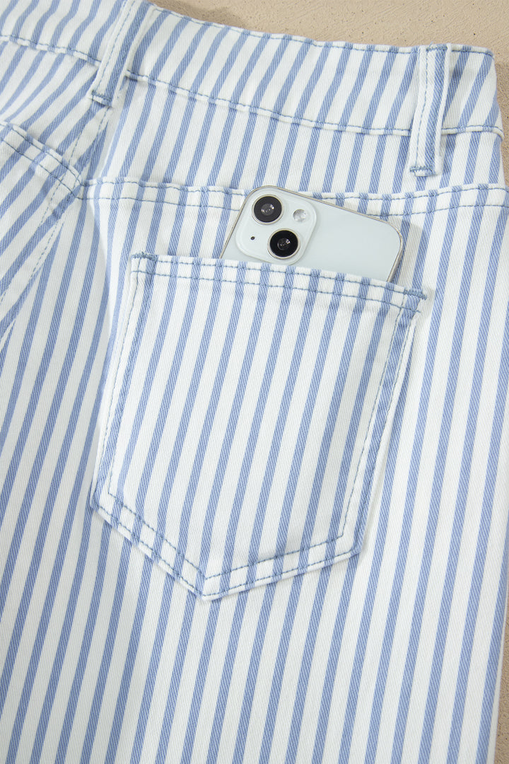 Sky Blue Stripe Casual Barrel Jeans