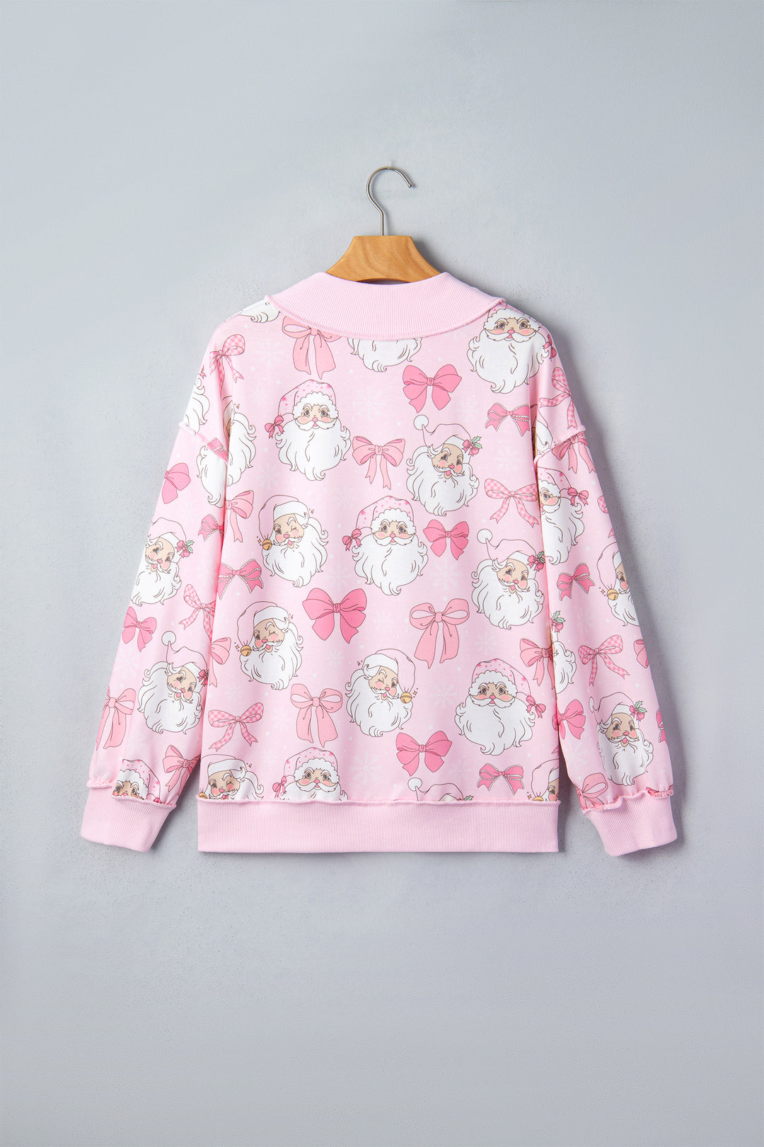 Pink Abstract Santa Print Drop Shoulder High Neck Sweatshirt