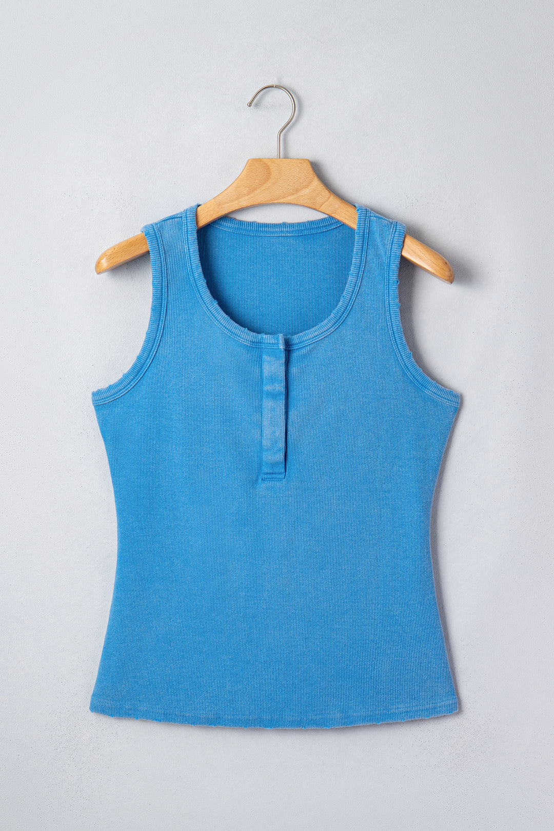 Blue Vintage Distressed Ribbed Mineral Wash Tank Top