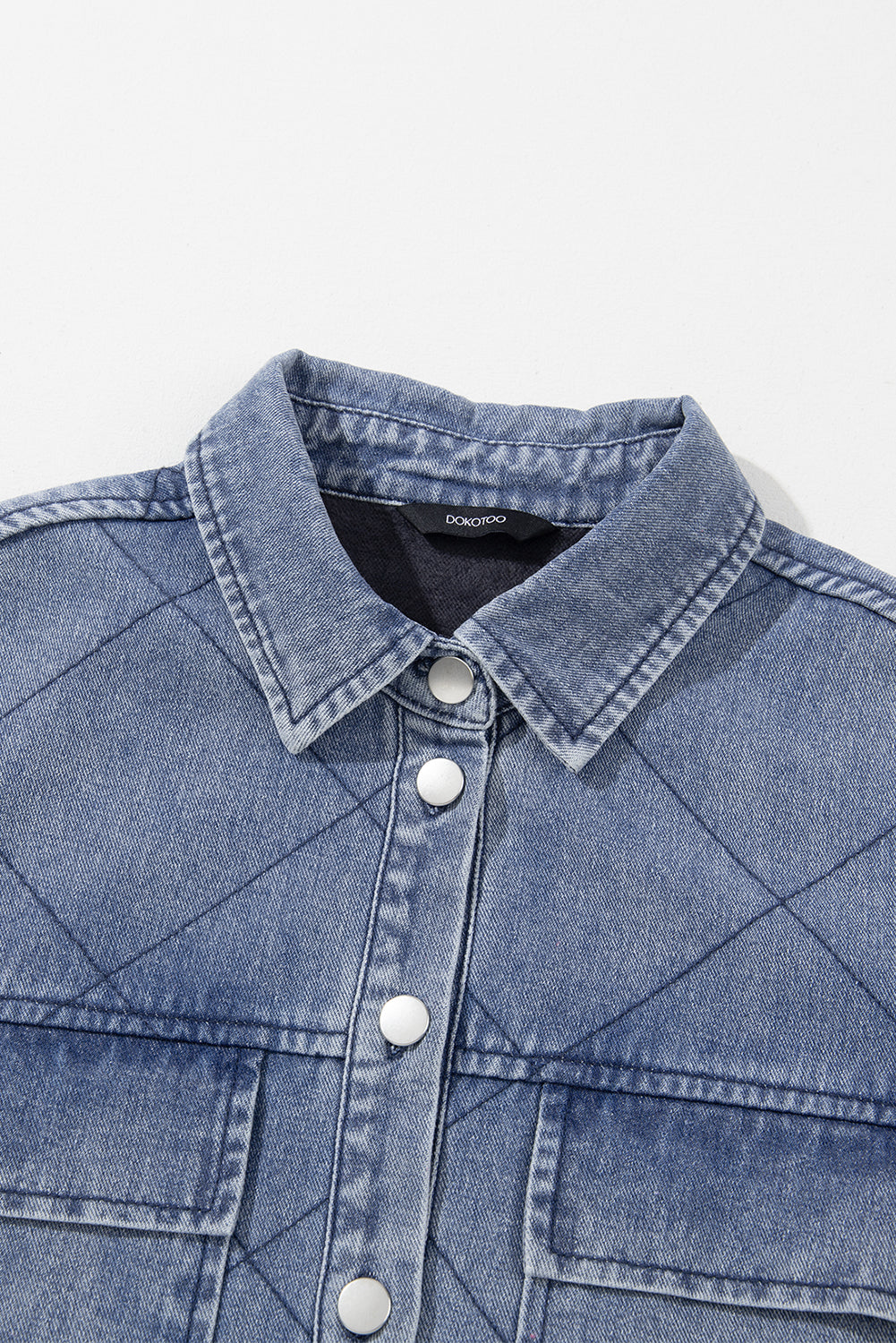Ashleigh Blue Rhombus Stitched Pattern Button Pocketed Denim Jacket